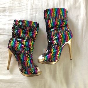 Rainbow sequin Heeled booties